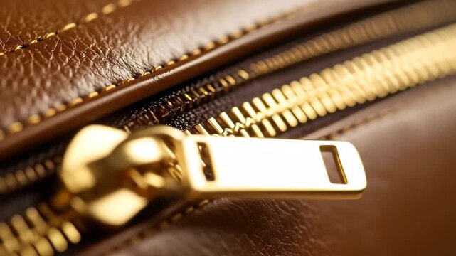 Leather bag with gold zipper detail.