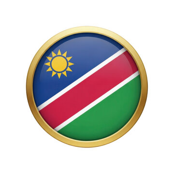 Circular namibian flag emblem with golden border isolated on transparent background