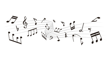 Wavy music sheet: background vector illustration of musical notes lined up on staff notation