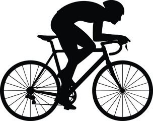 Fototapeta premium Active Cyclist Silhouette Riding Road Bike Uphill at Sunset, Fitness, Mountain Cycling, Health, Sport, Leisure, Adventure, Bicycle Training, Vector Illustration, Isolated on White.