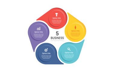 5 Option Circular Business Infographic with Icons and label design. flow chart presentations.