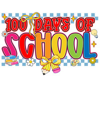 Fototapeta premium Vibrant 100 Days of School Graphic with School Elements and Bright Colors