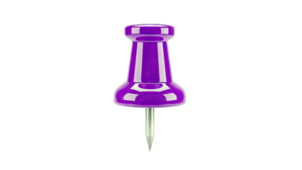 Purple Push Pin Isolated on White Background