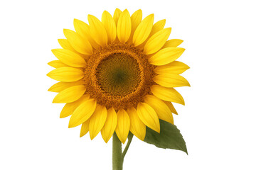 Sunflower with vibrant yellow petals and green stem, isolated, showing summer bloom and natural beauty