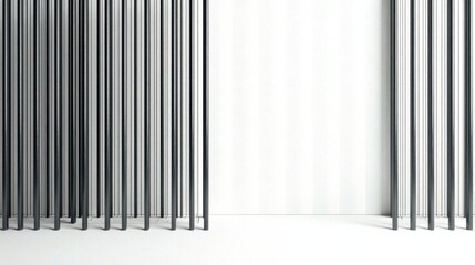 Abstract minimalist design featuring dark slender vertical columns against a bright backdrop.  A contemporary architectural element or room divider, ideal for modern interiors.