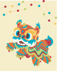 Chinese new year lion dance colofull logo