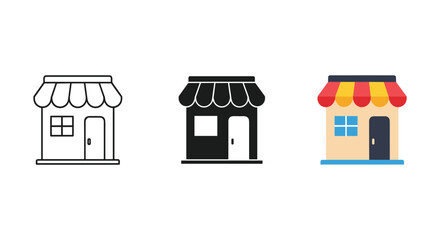 Storefront icons in various styles and colors