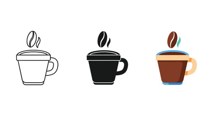 Obraz premium Coffee cup icons set with coffee bean