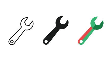 Set of three wrenches in different colors and styles