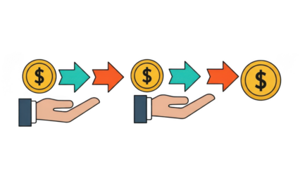 A visual representation of money flow and financial transactions between two parties