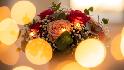 Romantic Bouquet Roses with Soft Lights