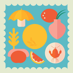 Whimsical collection of flat design objects isolated on transparent background