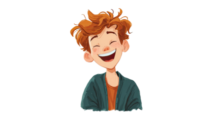 smiling illustrated young person portrait with ginger hair casual clothing isolated on white background