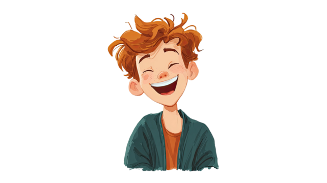 smiling illustrated young person portrait with ginger hair casual clothing isolated on white background - Powered by Adobe