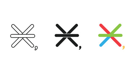 Different styles of cross mark symbol in various colors