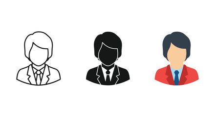 Three business professionals illustrated in different styles