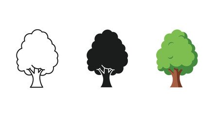 Tree icon set with different styles and colors