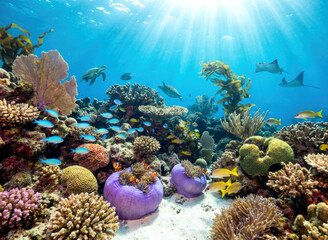 View of a Vibrant Tropical Coral Reef Underwater Ecosystem
