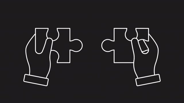 Unsolved Puzzle Pieces Business Collaboration and Problem Solving Concept ,Business Challenge, Partner Ship. White Line icon Animation. Transparent Background.