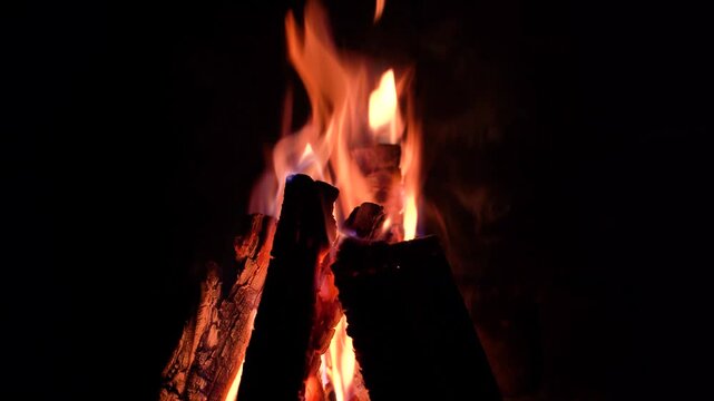 Close-up of a fire burning on a black background