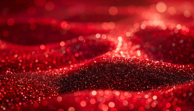 Close-up of red glitter surface with shimmering light reflections and gentle waves, festive and abstract. - Powered by Adobe