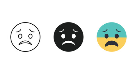 Different sad emoji faces on white background