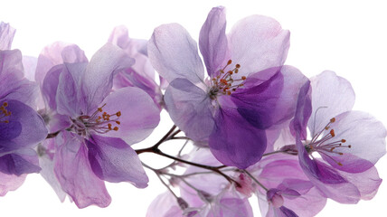Obraz premium Close-up of beautiful lilac spring flowers and violet petals isolated on a white background
