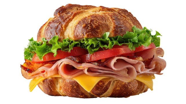 Fresh roast beef, ham, and cheese sandwiches on a white background, isolated, perfect for lunch or a quick snack