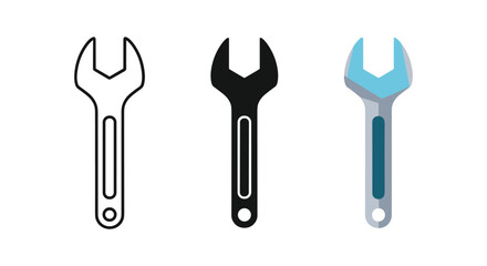 Set of different style spanner icons on white background