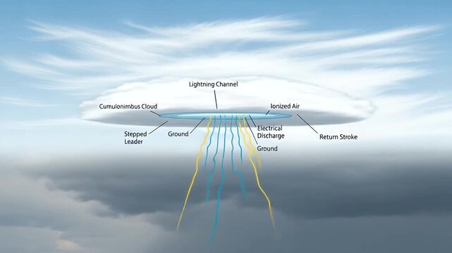 Diagram of Lightning Formation with Cloud and Ground Interaction