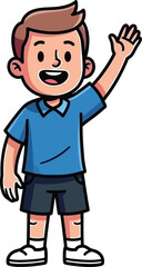 Cartoon boy waving hello with a cheerful expression on transparent background