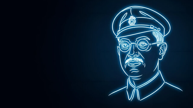 Republic Day Indian freedom hero Netaji Subhash Chandra Bose neon portrait art on 26 January and 15 August showing independence vision army parade spirit unity pride history
