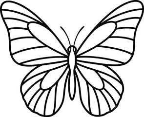 Detailed black and white illustration of a butterfly with symmetrical wings on transparent background © CreativeAlim02