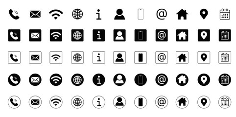 Contact icon vector set 2025. Phone, Call, Email, Address, Website, Fax, Mobile, Calendar, Chat icons. Social media icons 2026