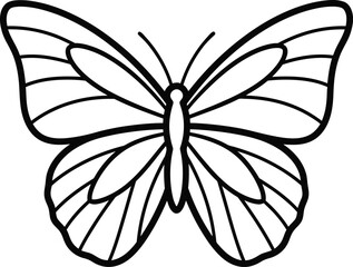 Simple black and white outline of a butterfly perfect for designs on transparent background