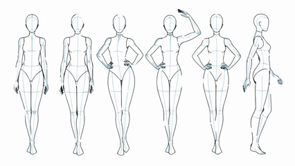 Hand drawn female body figure sketches illustrating different body types and poses © 爱心