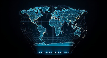 Global network illuminated by city lights on a futuristic digital map