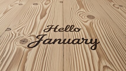 Hello January Text on Wooden Background.