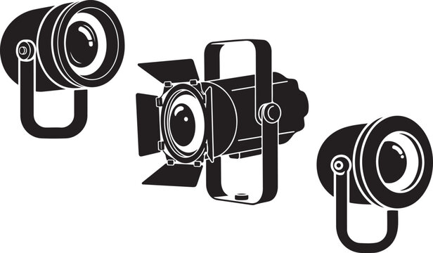 Set of three black and white spotlight illustrations for stage and studio use