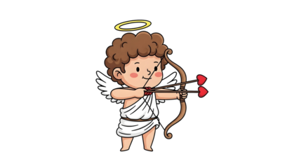 Cute cartoon cherub with bow and arrow isolated on transparent background