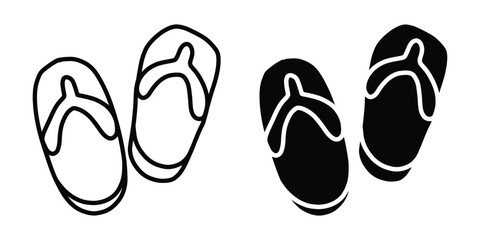 Flip Flop Icon Set. Outline and Solid Sandal Vector Illustration