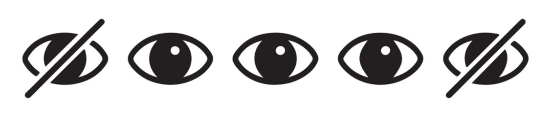 Set of eye icons collection. Simple linear eyes view and invisible password signs. Optic vision symbols group