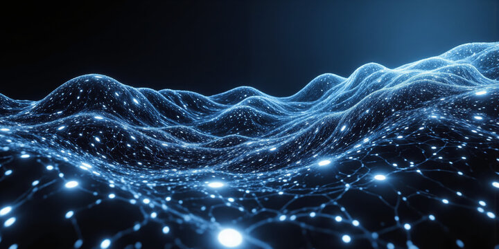 Luminous dots and waves forming abstract networks, symbolizing the infinite connections that shape modern businesses.