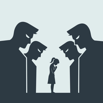 Silhouette of a girl surrounded by menacing figures.