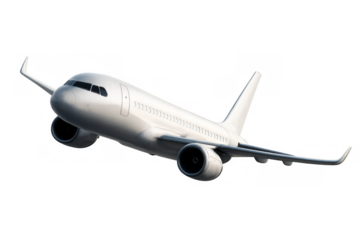 White passenger jet flying, airline travel and aviation concept, commercial airplane isolated on a transparent background