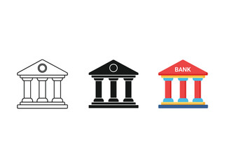 Bank building icon set with different styles