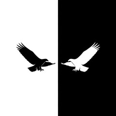 Minimalist Black and White Flying Eagle Silhouette Diptych - Contrast and Duality