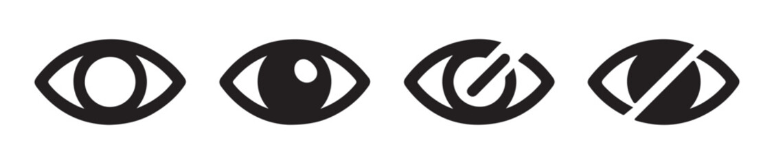 Set of eye icons, show hide password eye line vector icon, ui web button vision symbol concept