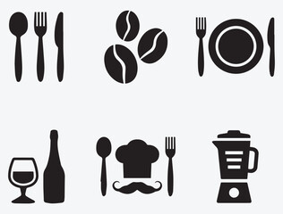 Restaurant Cafe Icons Set Vector