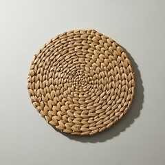 Neutral hued woven placemat on seamless background showcasing round texture